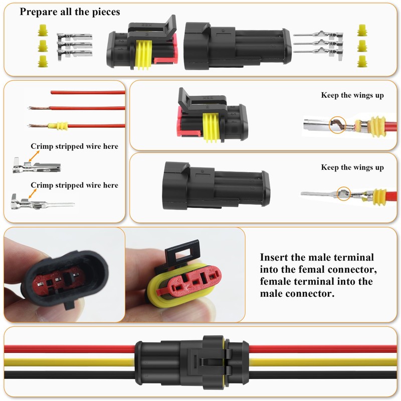 808Pcs 50 Sets Waterproof Automotive Electrical Wire Connectors with Ratcheting