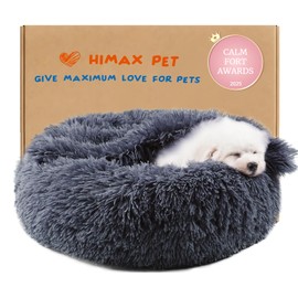 Himax Dog Beds for Small Dogs, Donut Dogs Beds with Blanket Attached, Calming Dog Bed Washable (20"/26"/35") Grey