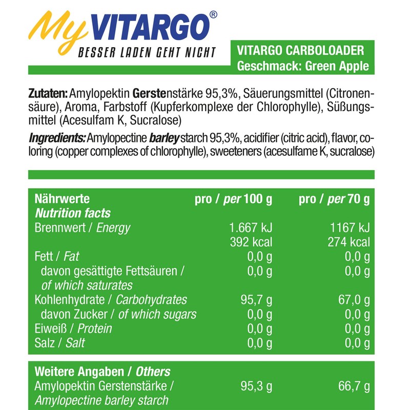 Vitargo CARBOLOADER Single Bag (70g Bag/1 Serving) Green Apple