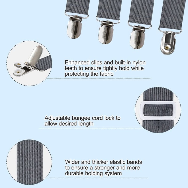 Sheet Fasteners, Sopito 4pcs Adjustable Elastic Straps to Keep Sheets