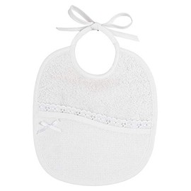 Filet - Newborn Bib Made of Soft Terry Cotton in White | Embroidered Aida Fabric Pocket | Lace Details with Tangallo | Made in Italy