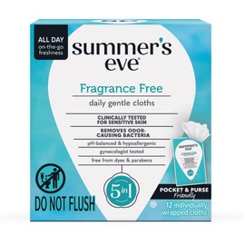 Summer's Eve Fragrance Free Daily Refreshing Feminine Wipes, Removes Odor, pH Balanced, 12 Count, 1 Pack