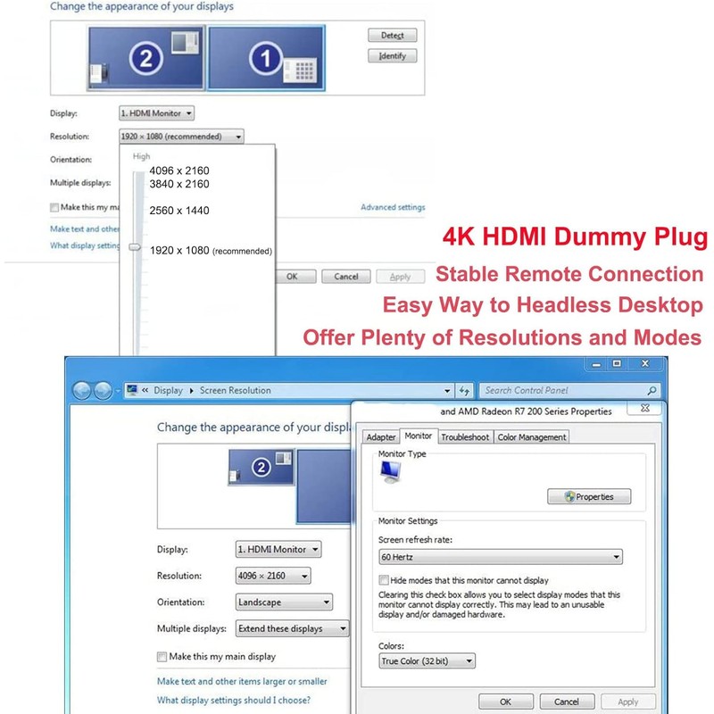 DTech HDMI Dummy Plug 4K Display Emulator Compatible with Windows