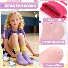 SAVALOS Kids Girls Socks Athletic Basketball Sport Youth Crew Cotton Gift Socks 6 Pairs Stocking Stuffers(Heart,9-15Years)