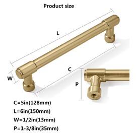 CABDM 2 Pack 5 Inch Kitchen Cabinet Handles Brushed Satin Brass Cabinet Pulls Gold Drawer Pulls Kitchen Cabinet Hardware Kitchen Handles for Cabinets Cupboard Handles Drawer Handles