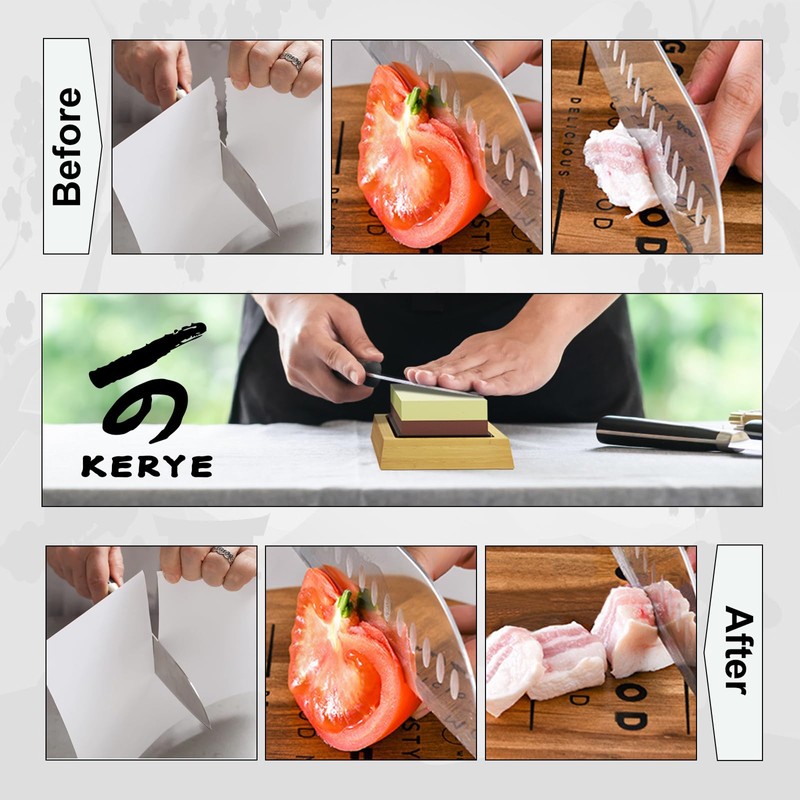 Knife Sharpening Stone Set, KERYE Professional Japanese Whetstone Knife Sharpener