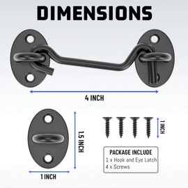 TRIPLE DEER 4" Hook and Eye Latch 1 Pack,Privacy Eye Hook Latch for Slide/Barn/Shed/Door, Window, Fences Cabinet, Barn Door Latch Door Hook Lock for Indoor Outdoor