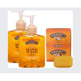 Dr Cosi -Wright's Hand Wash and Soap Bundle – 2 x 250ml Antibacterial Hand Wash + 4 Bars Traditional Soap with Coal Tar Fragrance – Cleansing & Nourishing