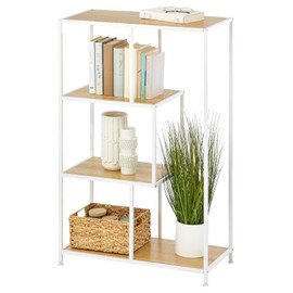 mDesign Mid Century Metal Decor Storage Book Shelf Organizer - 4-Tier - Use in Bathroom, Kitchen, Entryway, Hallway, Mudroom, Bedroom, Laundry Room - White