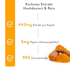 Vitalplant® Turmeric Extract in Brown Lass - 440 mg High Dose Curcuma Extract 95% with Piperine - 120 Capsules Vegan