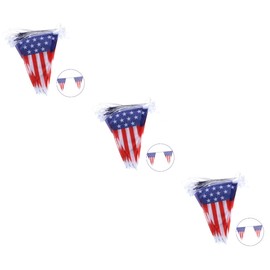 LABRIMP 3pcs Large American Flag Pennant Banner Patriotic Bunting for Wall Porch Bbq 4th July Celebration