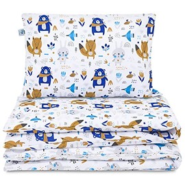Pepi Baby Bed Linen, 100 x 135 cm, Blue Bear - Summer Bedding for Baby Cot and Cot - Children's Bed Linen 100% Cotton - Bedding Sets with Securely Covered Zips