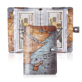LIZIMANDU Cash Envelopes for Budgeting,Budget Binder with 12Pcs Budget Planner with Cash Envelopes,Money Organizer for Cash,PU Leather A6 Binder for Money Saving Organizer (1-Vintage Map, 1 Pack)