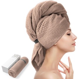 YFONG - Toalla de pelo grande para mujer, toalla de pelo de microfibra súper absorbente para cabello rizado, turbantes de cabello de secado rápido con elástico, envoltura de toalla de secado para el