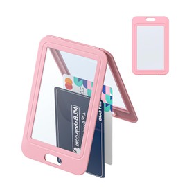 Uniclife Double Sided Window Vertical Hard Plastic Pink Card Protector Bag for Office School ID, Credit Cards, Proximity Keys, Driving Licenses and Passports, 1 Pack