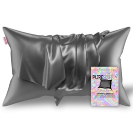PureSoftly Dark Gray Satin Pillowcase Standard 20"x26" (50x66 cm) – 1 Pack, Silky Smooth, Cooling Pillowcase for Hair and Skin, Envelope Closure| Gift for Women Men