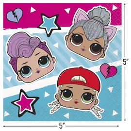 Multicolor LOL Surprise Beverage Napkins - 16 Count | Disposable Paper Napkins, Ideal for Kids & Themed Parties