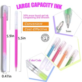 HUJUGAKO 24 Color Red Pink Gel Pens,Glitter Metallic Crystal Pastel Fine Tip Pens with 150% More Ink Write Smooth for Adults Coloring Books Drawing Doodling Scrapbooks Bullet Journaling