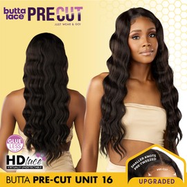Sensationnel Butta Lace Precut Wigs - Unit 16 Glueless Extra Wide 5 Inch Deep Parting Synthetic Pre Tweezed Smaller Knot Hairline (1B OFFBLACK)