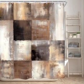 Brown Shower Curtain Rust Rustic Modern Abstract Geometric Bathroom Set