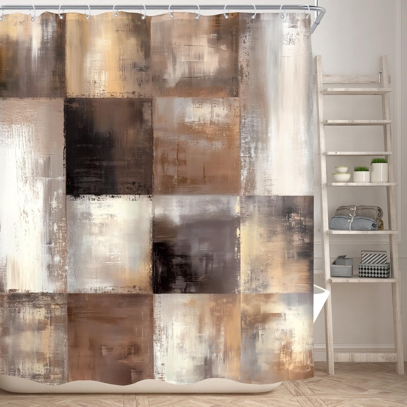Brown Shower Curtain Rust Rustic Modern Abstract Geometric Bathroom Set