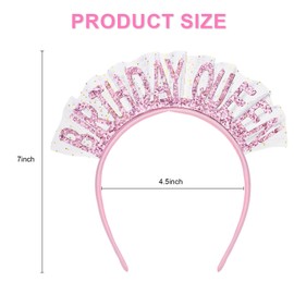 Semato Birthday Queen Headband with Veil Pink Birthday Queen Crown Birthday Girl Headband Happy Birthday Headband Tiara Birthday Headband for Women