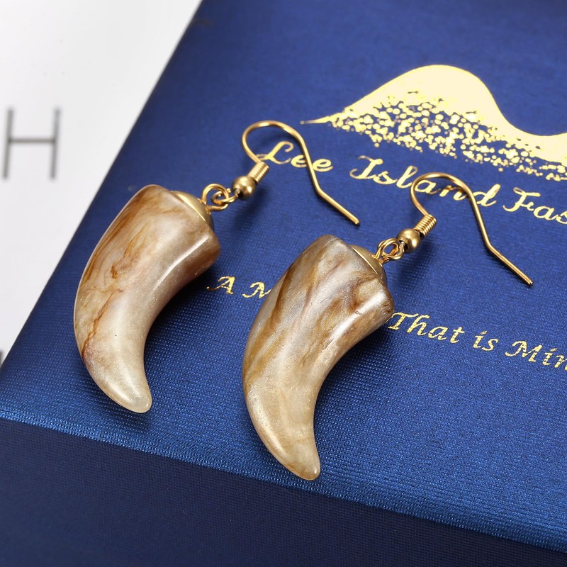 18K Gold Plated Tiger Teeth Stainless Steel Dangle Hook Earrings