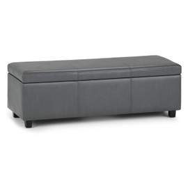 SIMPLIHOME Avalon 48 inch Wide Rectangle Lift Top Storage Ottoman Bench in Upholstered Stone Grey Faux Leather with Large Storage Space for the Living Room, Entryway, Bedroom, Contemporary