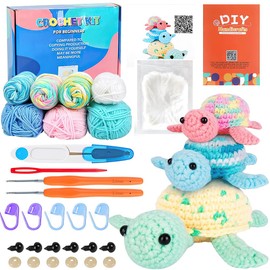KBIBCK Crochet Set for Beginners, 3 Pieces Turtle Family Chopping Knitting Set, Knitting for Beginners Set, Complete Crochet Set Animals with Step-by-Step Video Instructions for Adults Children