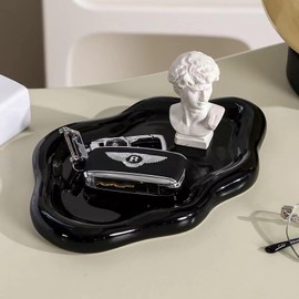 BIGPIPI Ceramic Jewelry Tray Dish for Ring Key Trinket, Cute Cloud Shape Decorative Jewelry Plate Holder for Women Gift (Black)