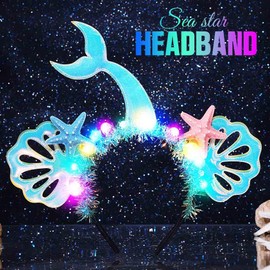 Yean Light Up Shell Headband Blue Starfish Headpiece Seashell Beach Hair Accessories for Women (Color Light, One size)