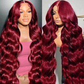 Burgundy Wig Human Hair Body Wave Lace Front Wigs For Black Women Pre Plucked with Baby Hair 13x4 HD Lace Frontal Wigs 150 Density 18 Inch
