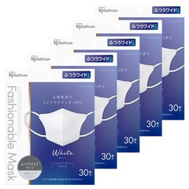 Iris Ohyama Fashionable MASK RN-FA30MW Mask, Set of 5, 3D Mask, 150 Sheets (30 Sheets x 5 Sets), Non-woven Fabric, Normally Wide Size, White, Color