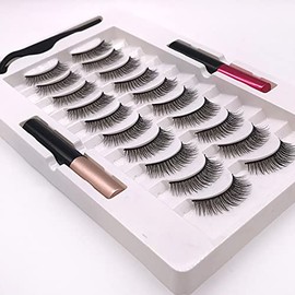 Kit de 10 Pares de Pestañas Magnéticas, Pestañas Magnéticas con Kit de Delineador de Ojos, Pestañas Postizas Reutilizables, sin Pegamento, Delineador Líquido Resistente Al Agua