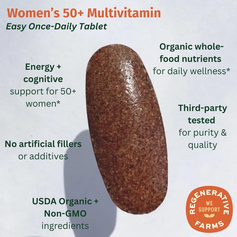 EarthFirst Organic Once Daily Multivitamin for Women 50+, Supports Bone