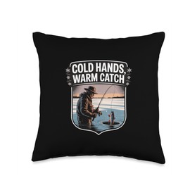 Cold Hands Warm Catch Ice Fishing Design Throw Pillow