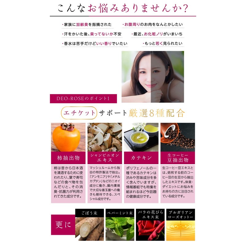 DEO-ROSE Rose Persimmon Shibo Champignon Placenta Etiquette Supplement (Approx. 30