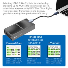 3-in-1 M.2 NVMe SSD & CFexpress B Type & SD Card-Reader and Enclosure,USB3.2 Type C 10Gbps,with Silent Fan Active Cooling,Compatible with M1/M2/M3/M4 Mac,Aluminum USB-C to PCIe NVMe Adapter (8130B)