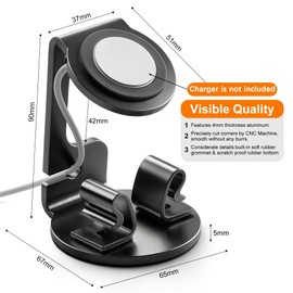 Aluminum-Made Watch Charger Stand with Cord Organizer (Black)