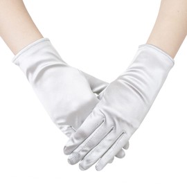 JISEN Women 20s Satin gloves Formal Bridal Banquet Party Wedding Opera Colorful Mitten 9 Inch Silver Grey