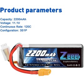 Zeee 3S 120C 2200mAh 11.1V Lipo Battery with XT60 Plug RC Graphene Lipo for FPV Drone Quadcopter Helicopter Airplane RC Boat RC Car RC Models(2 Pack)