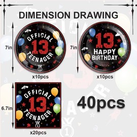 40pcs 13th black and red Birthday Party Supplies,include 20 Dessert plate and 20 Napkin,Used for 13th black and red Party Decoration…