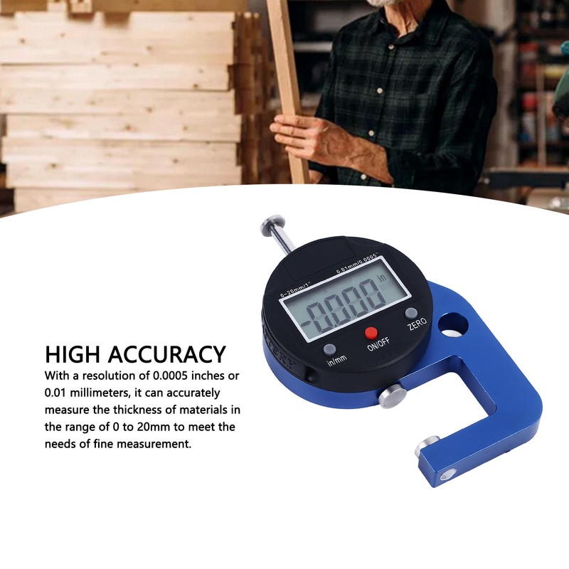 Electronic Thickness Meter 0.0005in Resolution High Accuracy Portable Digital Thickness