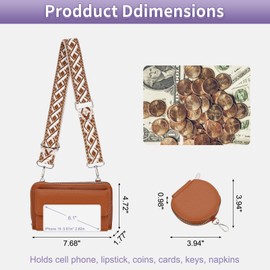 sourcing map Crossbody Purse for Women with Strap,Cell Phone Wallet Lanyard Handbag with Coin Purse,Brown
