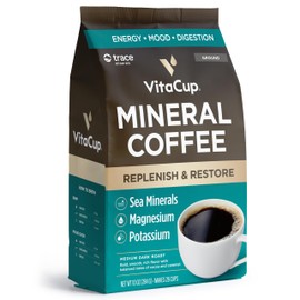 VitaCup Mineral Coffee with Trace Minerals, Hydrate, Replenish & Restore w/All Natural Sea Minerals, Electrolytes, Organic Coffee, Single Origin, Medium Dark Roast, Ground Coffee 10oz
