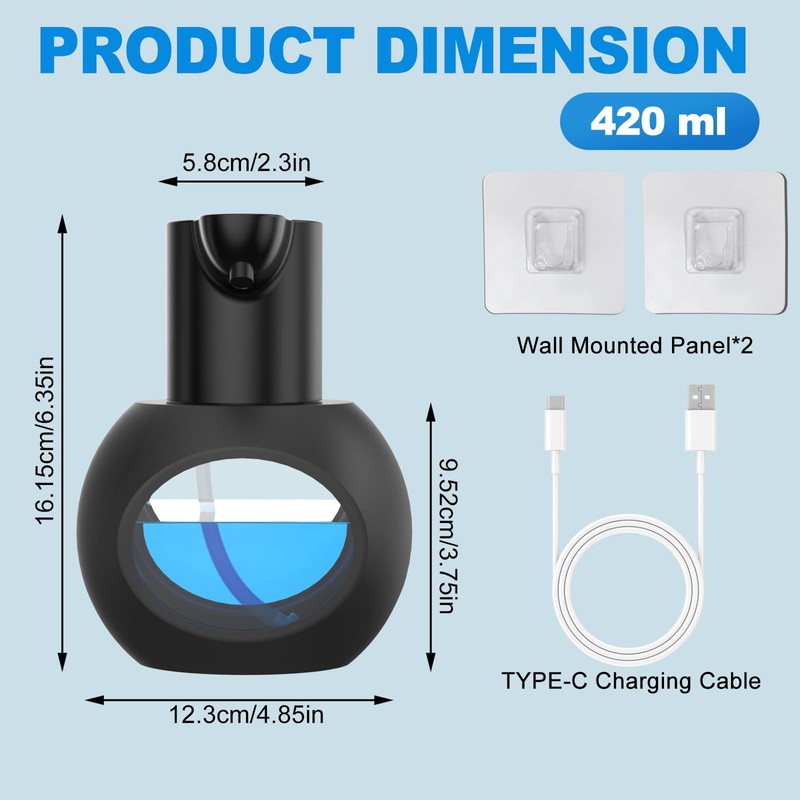 Automatic Soap Dispensers,15oz/420ml USB Touchless Automatic Foaming Soap Dispenser,Rechargeabled Wall
