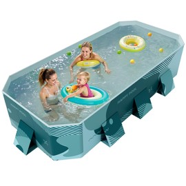 Devoko Outdoor Swimming Pool with 3 Drains & Hard Plastic Shell Patio Full Sized Foldable Non-Inflatable Square Above Ground Poolfor Balcony, Bacyard, Garden(Light Green,100" x 52.76" x 19.88")