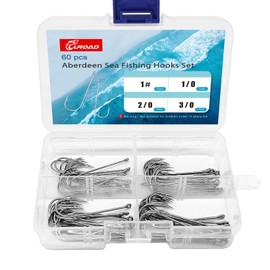 Luroad 60pcs Aberdeen Sea Fishing Hooks, Large Barbed Aberdeen Hooks, Long Shank and Wide Gape Size 1#, 1/0, 2/0, 3/0, Light Fishing Hooks High Carbon Steel (60 Pcs, Mixed)