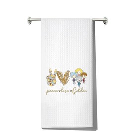 LEVLO Golden Inspired Kitchen Towel Golden TV Show Fans Gift Peace Love Golden Dish Towel Waffle Weave Gold Girls Kitchen Decor (Peace Love Golden)