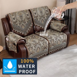 LUFEIJIASHI Waterproof Recliner Sofa Covers Non-Slip Recliner Couch Covers for 2 seat, Split Washable Jacquard Reclining Couch Covers Furniture Protecto (FLKF-Brown, 2 Seater)